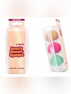 3 Pack Beauty Blender Makeup Sponges with Travel Case | Latex Free | New